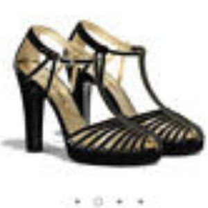 Chanel black and gold suede open shoes, 21S collection